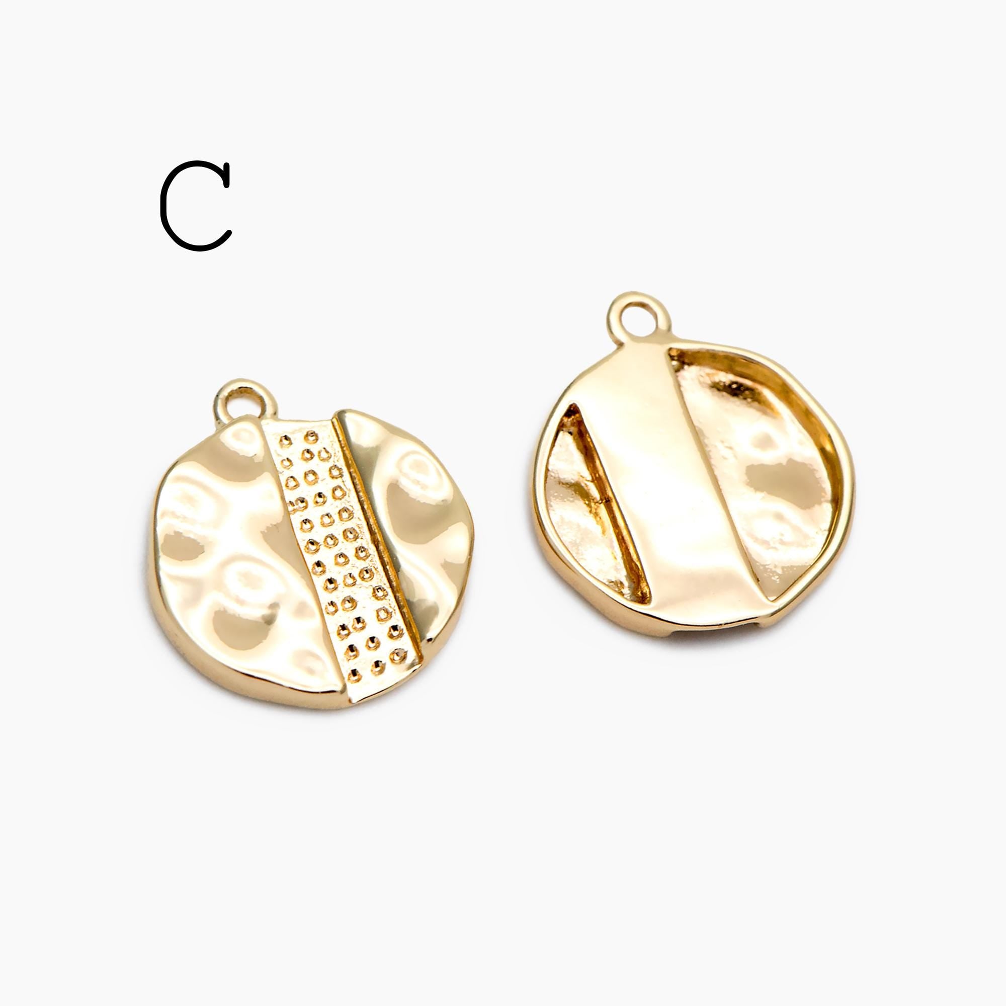 10pcs Gold Hammered Geometric Charms, 18K Gold plated Brass Rustic Pendants (GB-2977)